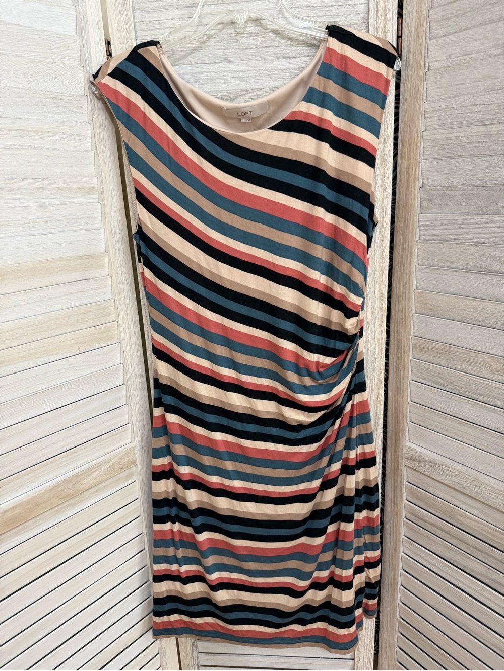 LOFT Striped Maxi Skirt in Beige, Teal, Black & Coral